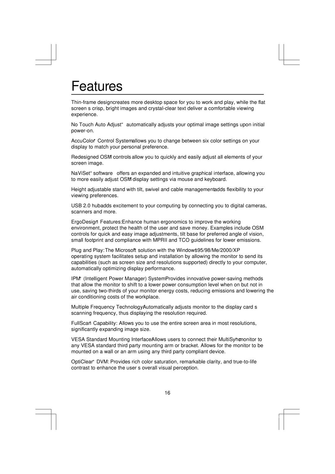 NEC LCD1970GX user manual Features 