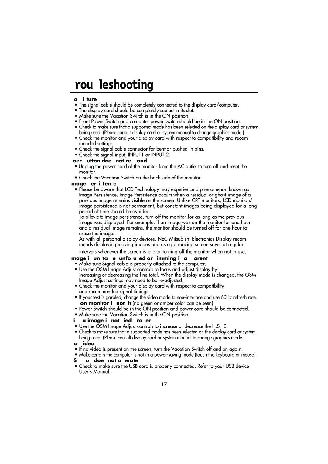 NEC LCD1970GX user manual Troubleshooting, No picture 