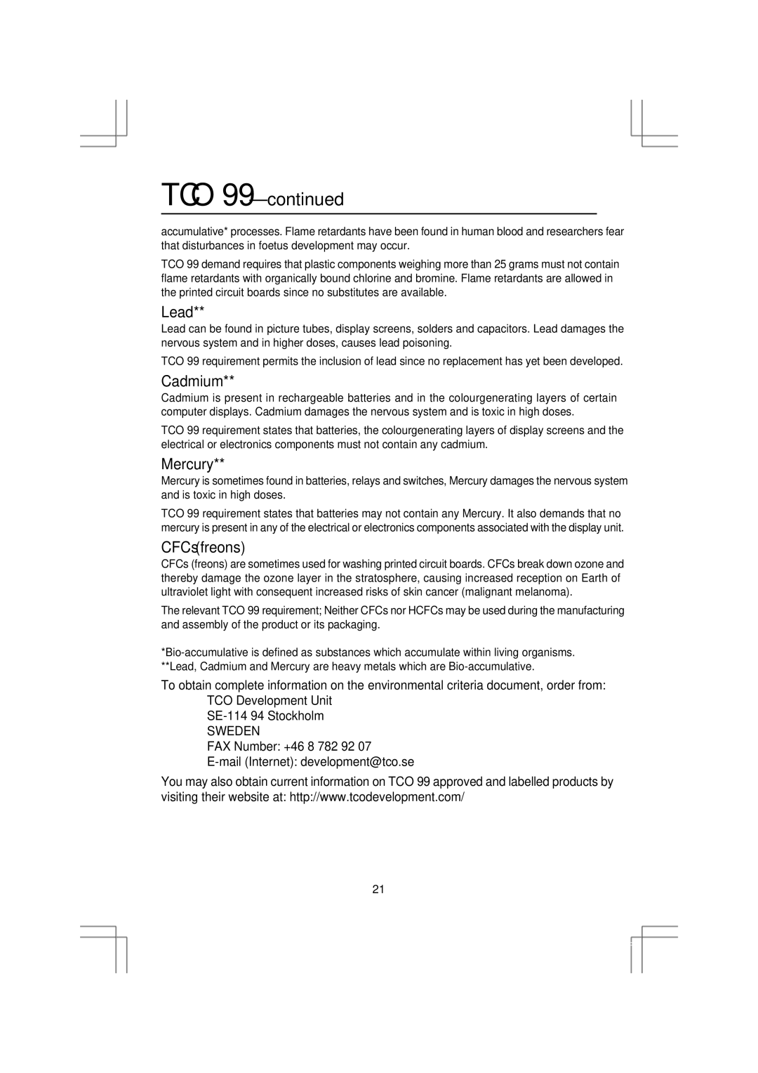 NEC LCD1970GX user manual TCO’99 