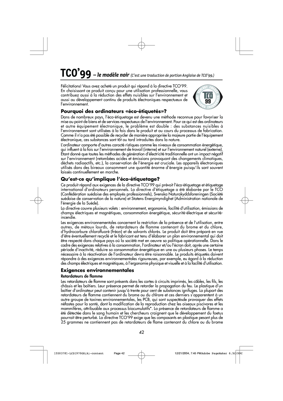 NEC LCD1970GX user manual Pourquoi des ordinateurs «éco-étiquetés»?, Qu’est-ce qu’implique l’éco-étiquetage? 