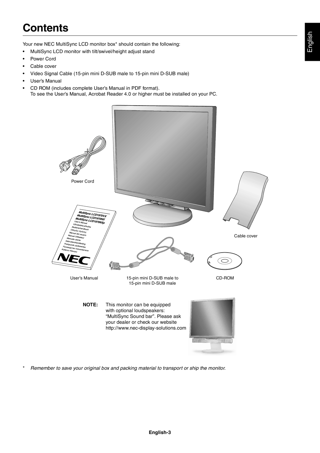 NEC LCD1970NXp, LCD1970VX user manual Contents 