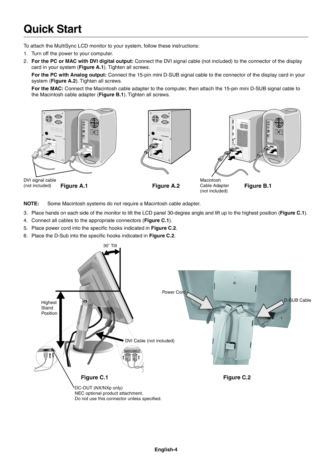 NEC LCD1970VX, LCD1970NXp user manual Quick Start, English-4 