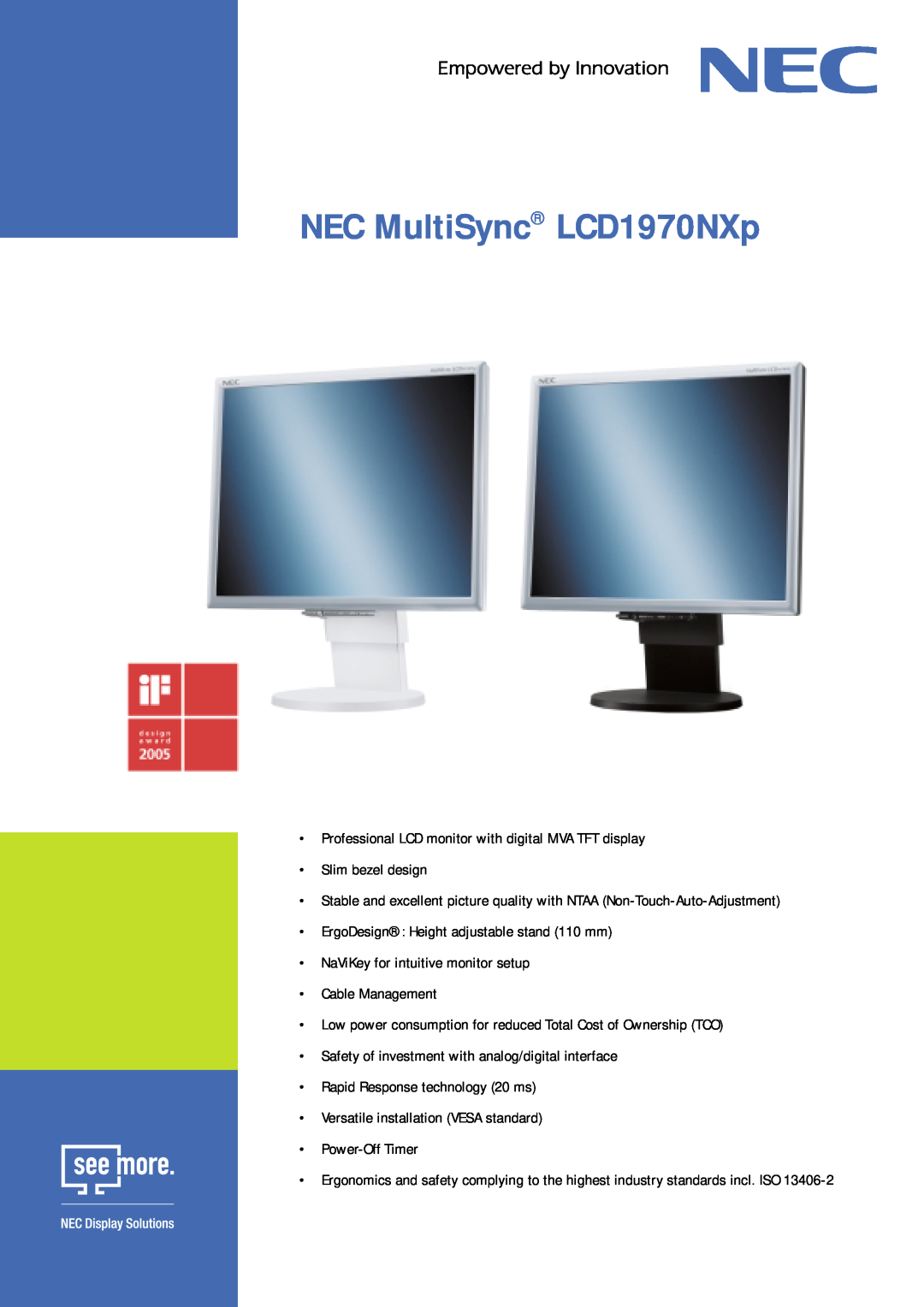 NEC user manual MultiSync LCD1970VX MultiSync LCD1970NX MultiSync LCD1970NXp, User’s Manual 