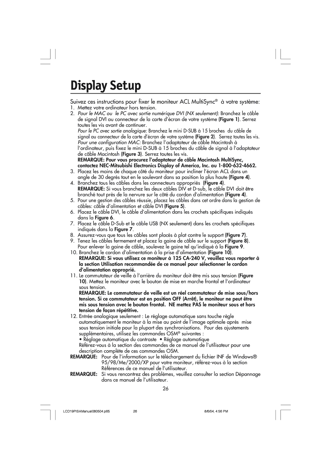 NEC LCD1970V user manual Display Setup 