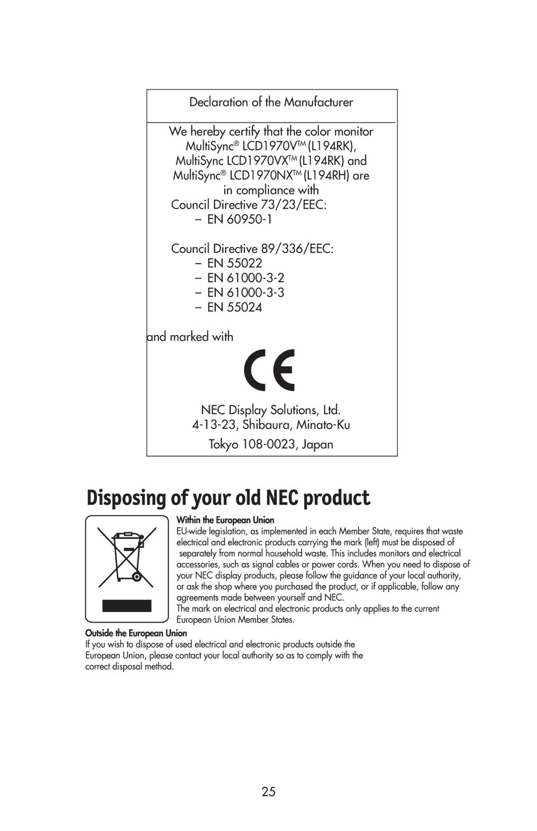 NEC LCD1970V user manual 