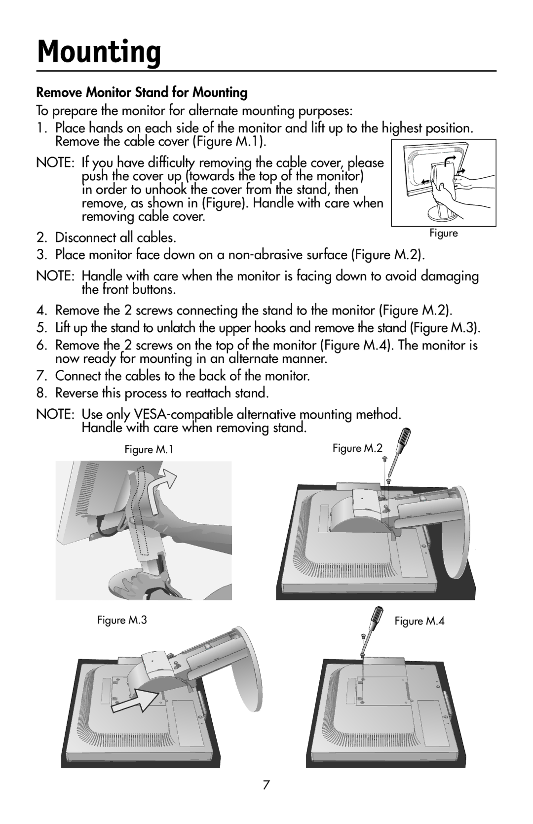 NEC LCD1970V user manual Mounting, Figure M.1 