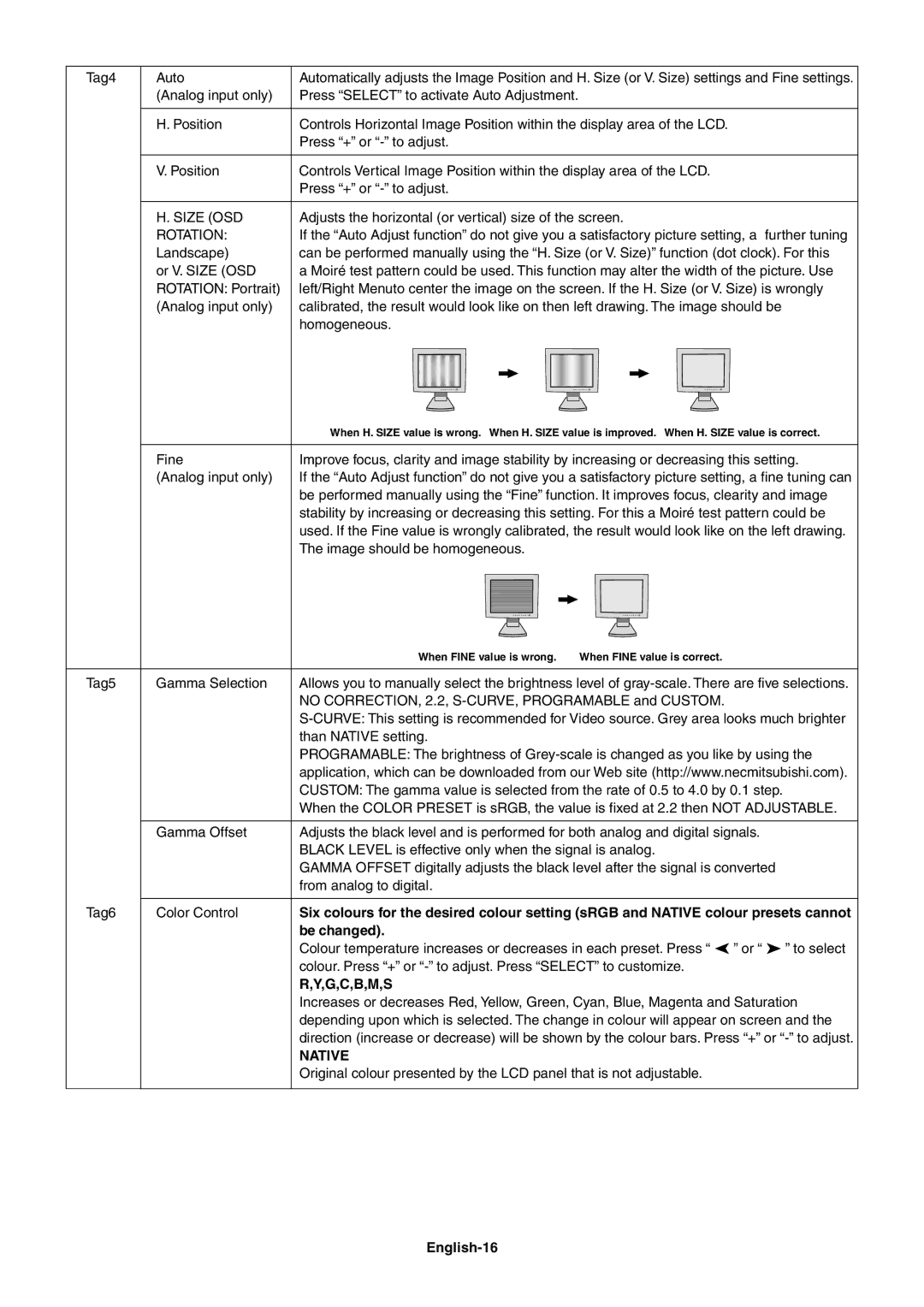 NEC LCD1980SX user manual Be changed, English-16 