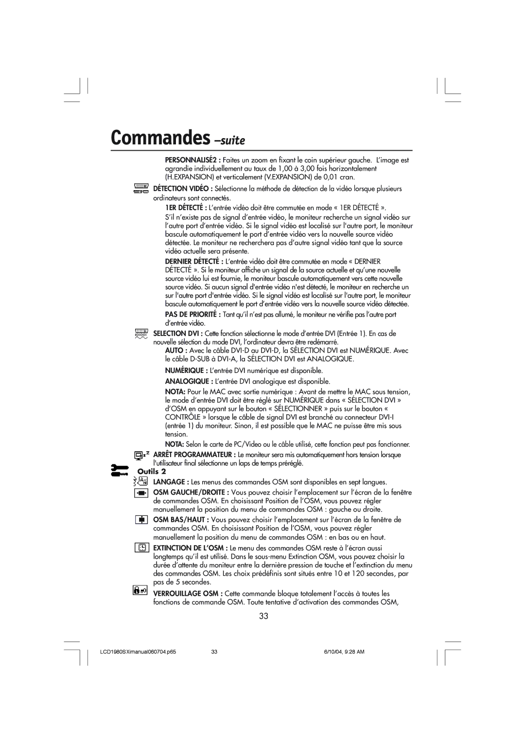 NEC LCD1980SXI manual Commandes -suite 