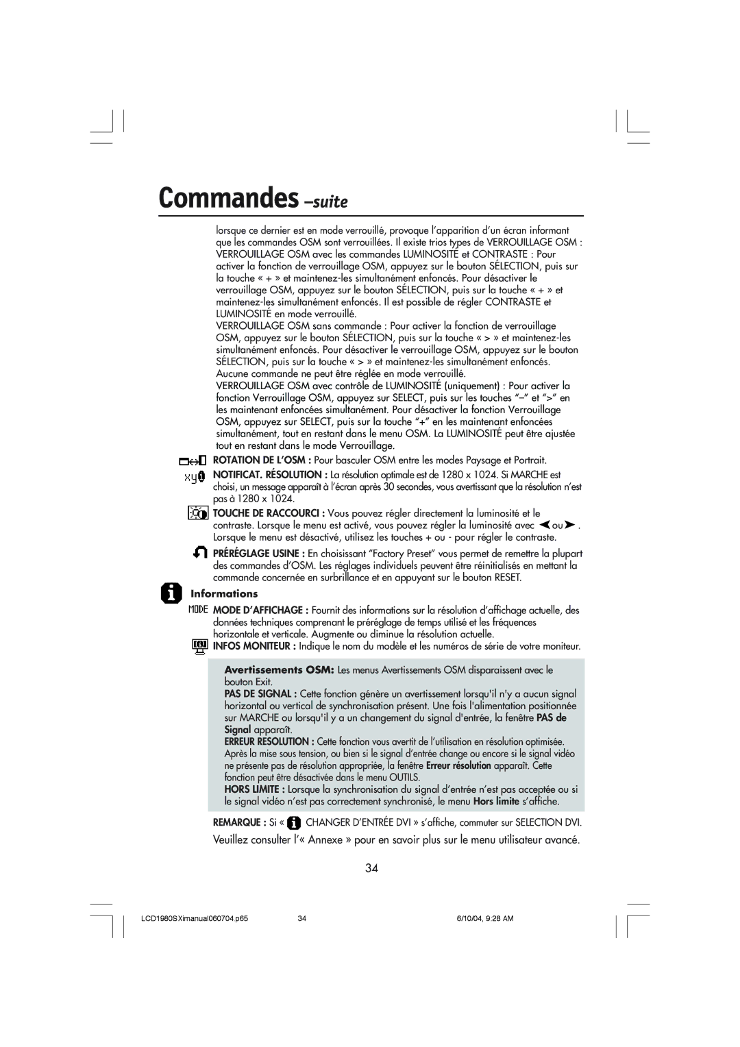 NEC LCD1980SXI manual Informations 