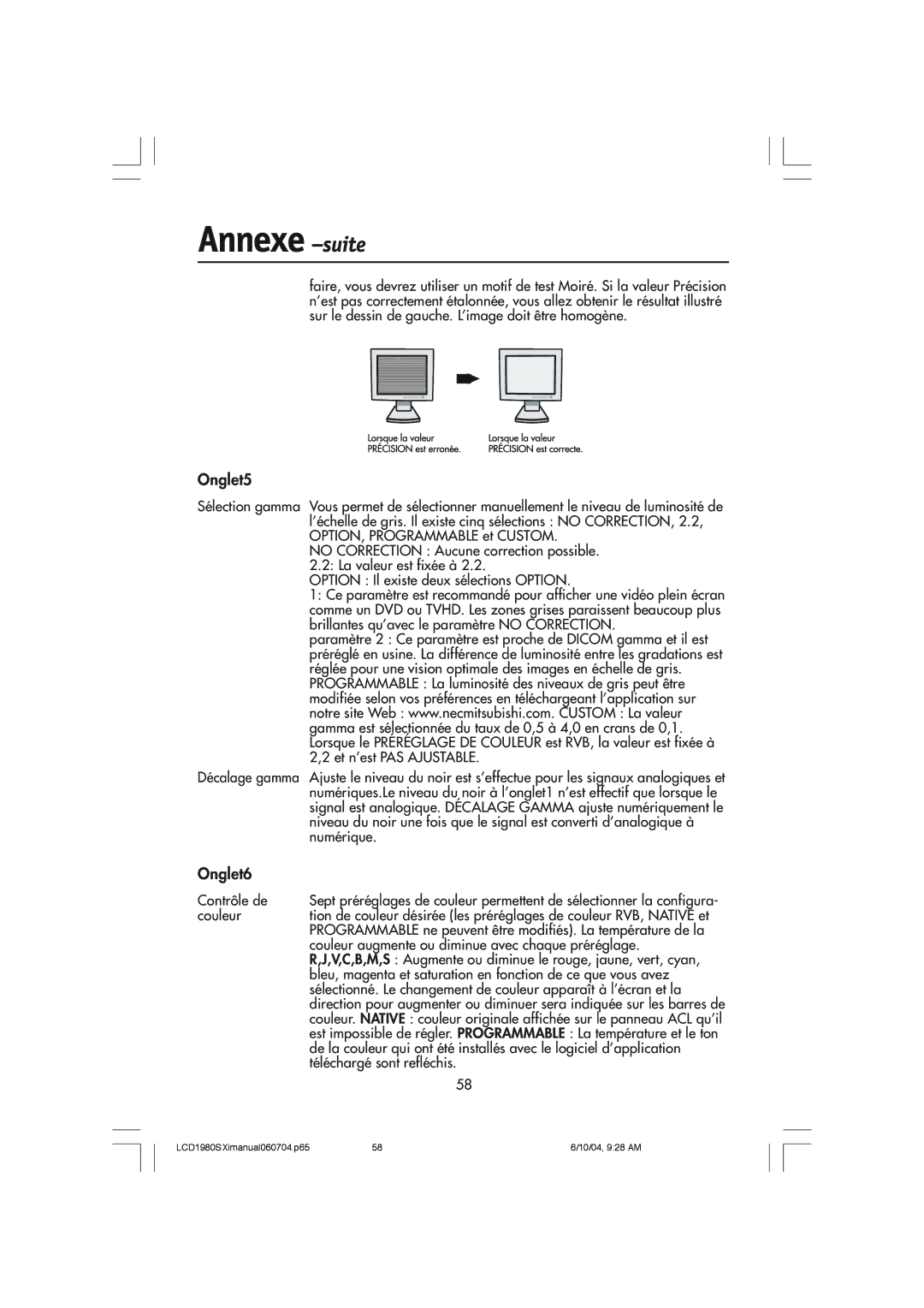 NEC LCD1980SXI manual Onglet5, Onglet6 