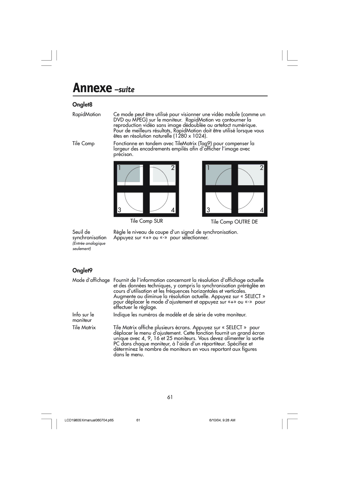 NEC LCD1980SXI manual Onglet8, Onglet9 