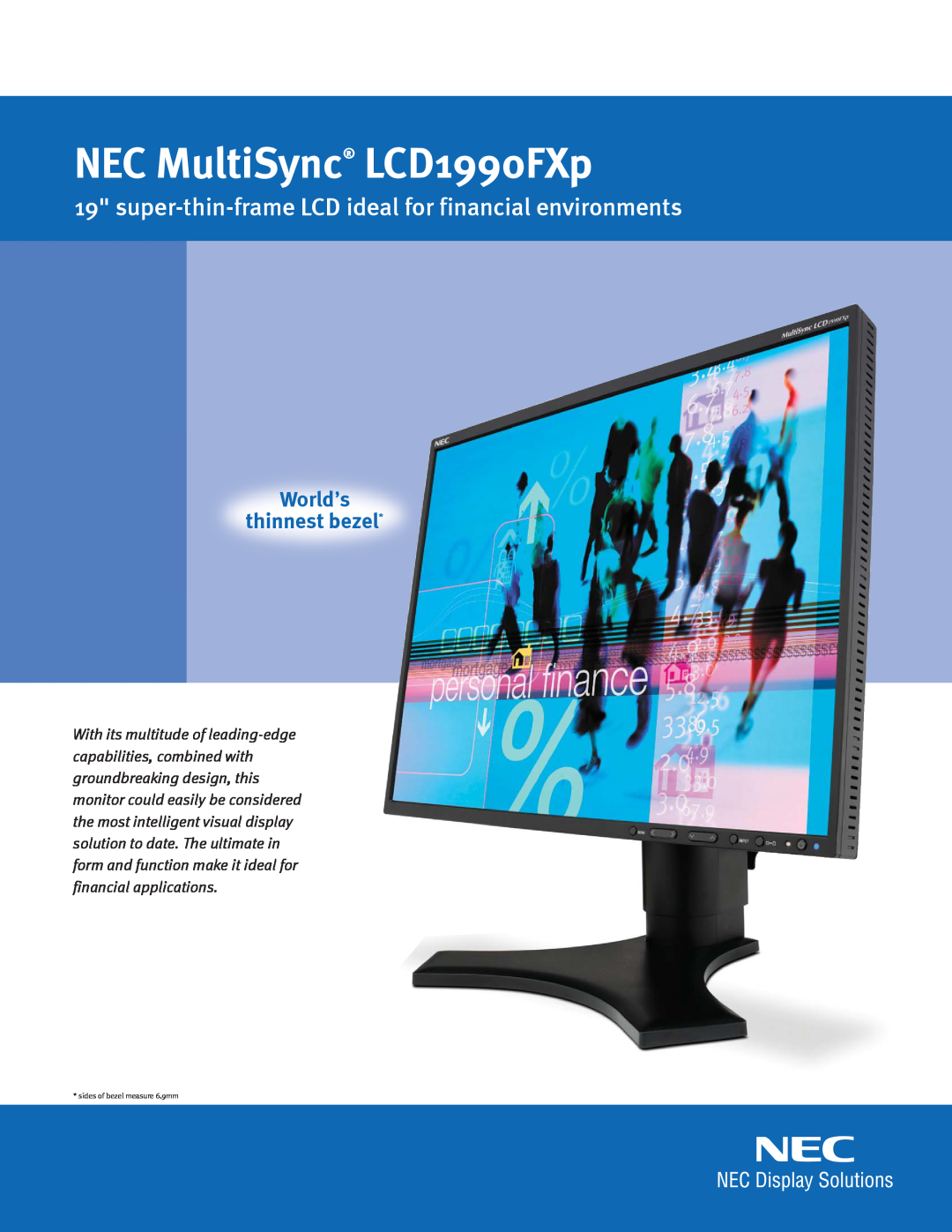 NEC manual NEC MultiSync LCD1990FXp, World’s thinnest bezel 