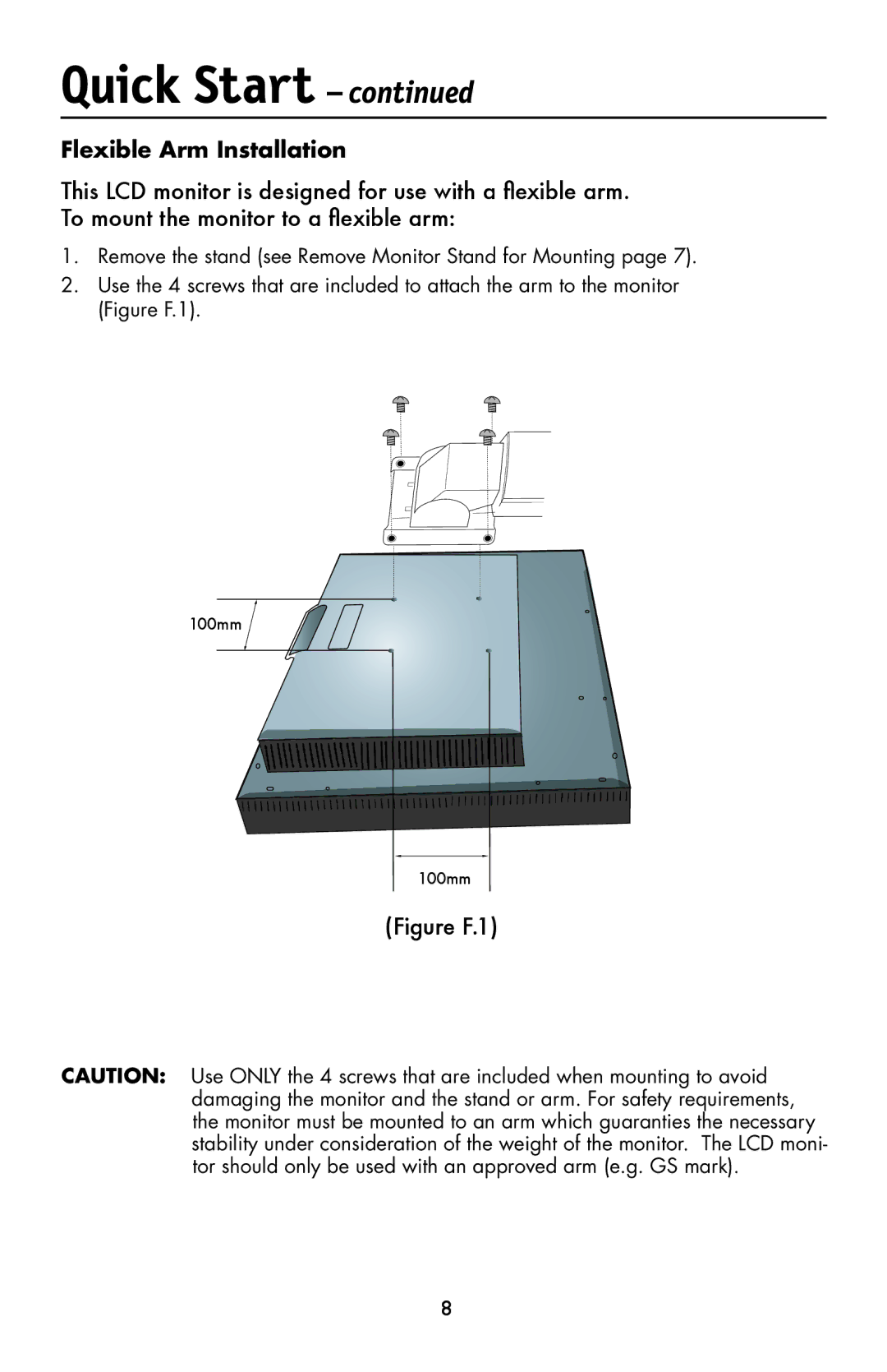 NEC LCD1990FXp user manual Flexible Arm Installation, Figure F.1 