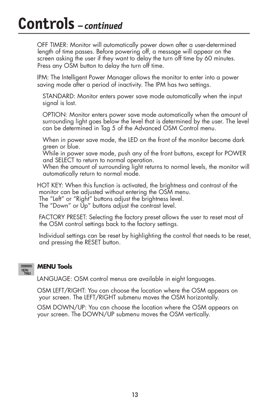 NEC LCD1990FXp user manual Menu Tools 