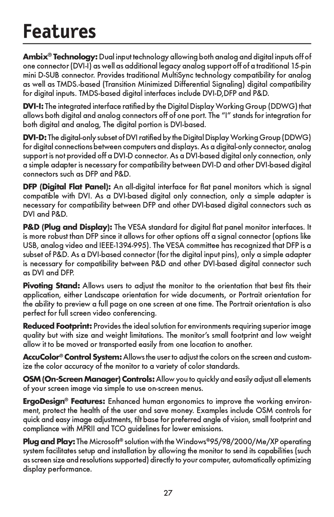 NEC LCD1990FXp user manual Features 