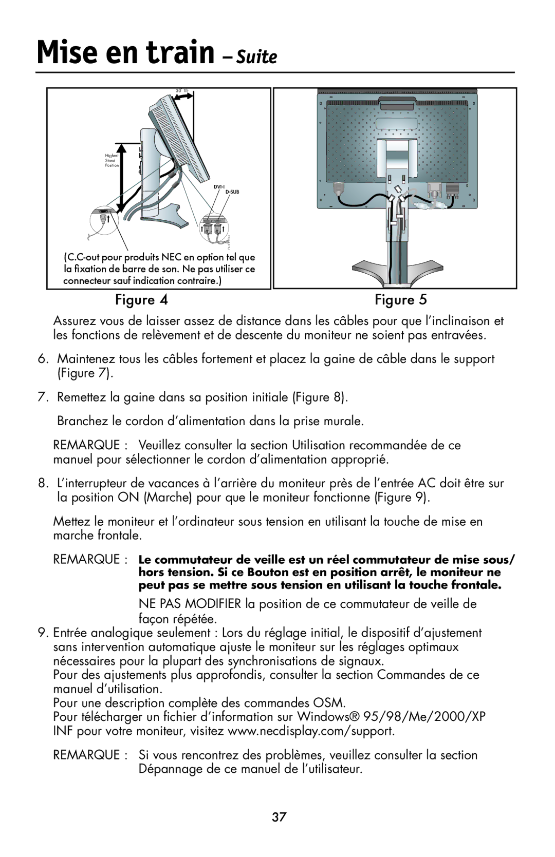 NEC LCD1990FXp user manual Mise en train Suite 