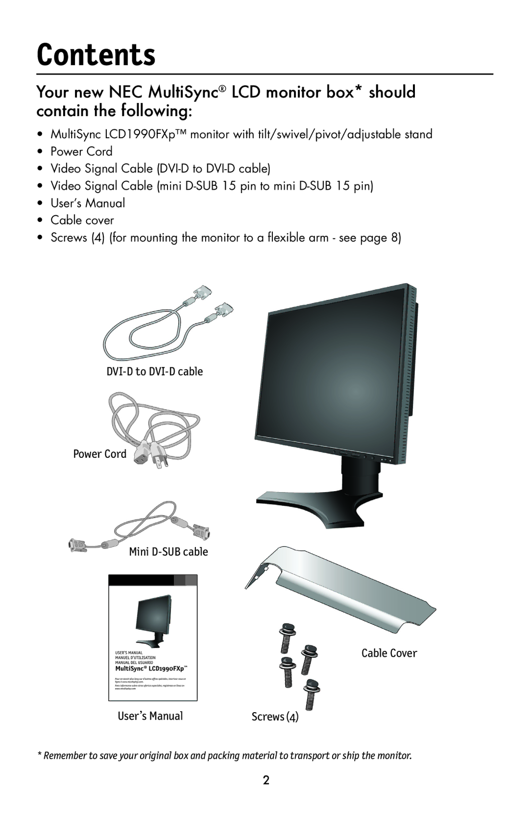 NEC LCD1990FXp user manual Contents 