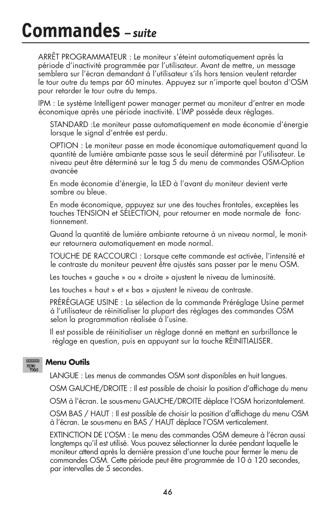 NEC LCD1990FXp user manual Menu Outils 