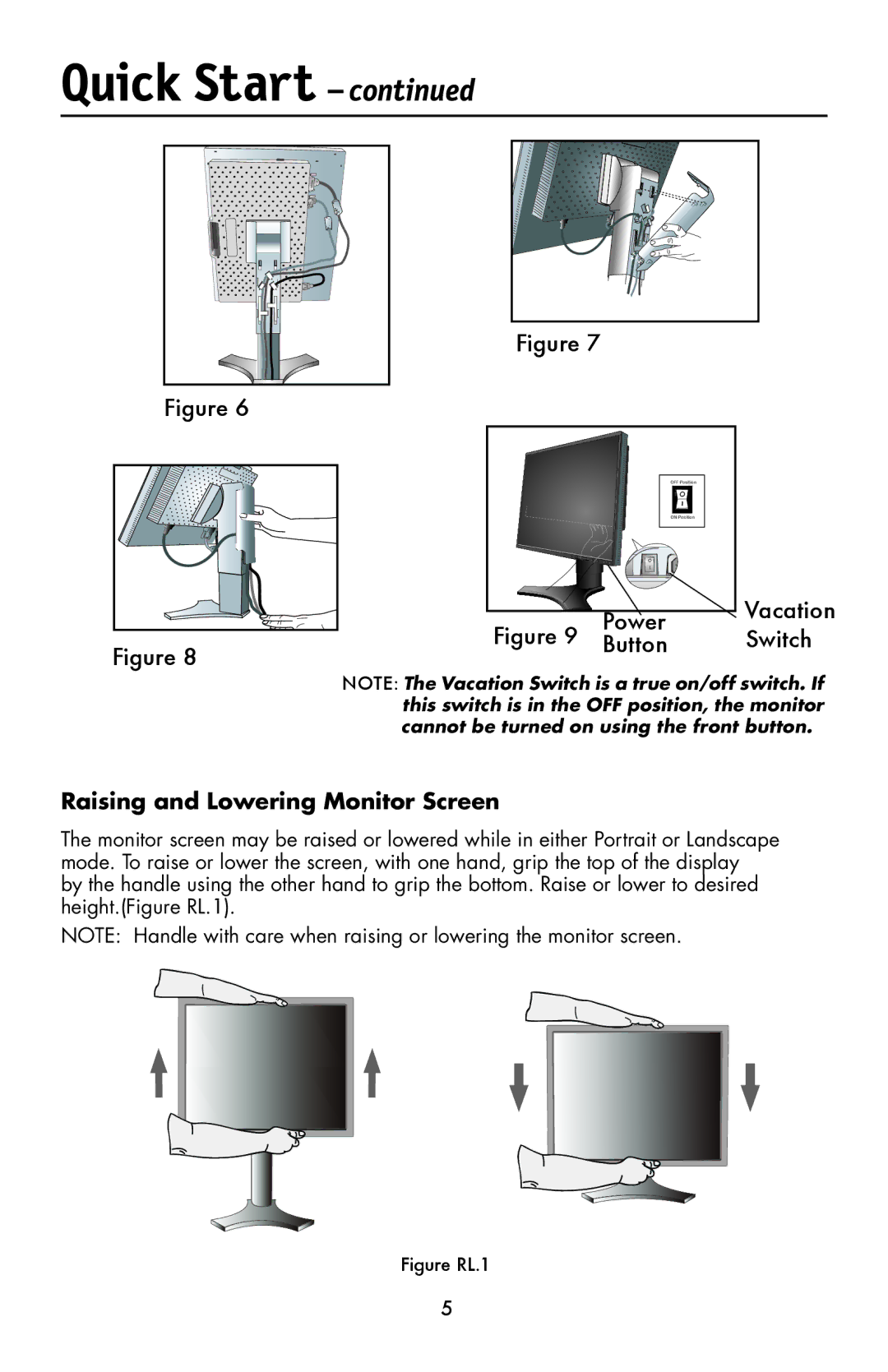 NEC LCD1990FXp user manual Raising and Lowering Monitor Screen, Figure RL.1 