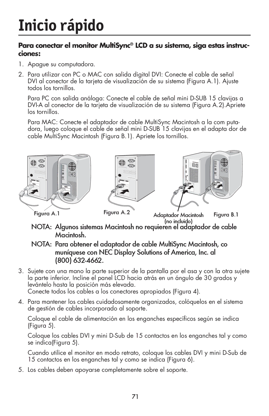 NEC LCD1990FXp user manual Inicio rápido, Adaptador Macintosh Figura B.1 no incluido 