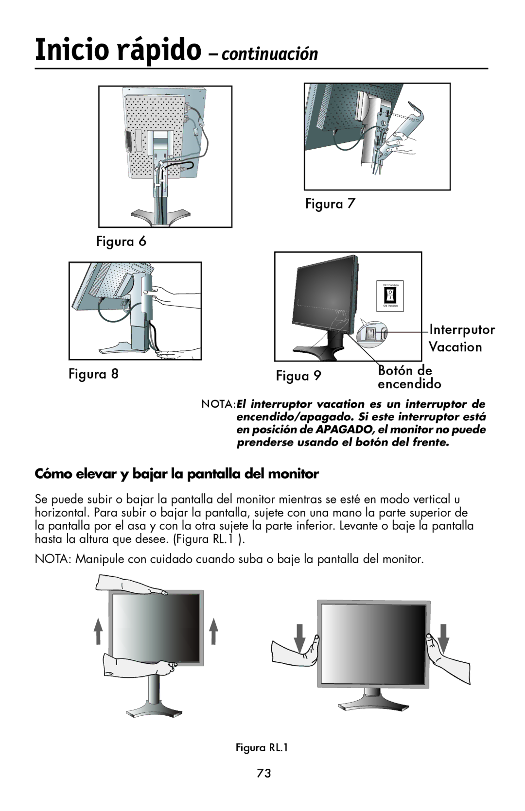 NEC LCD1990FXp user manual Cómo elevar y bajar la pantalla del monitor, Figura RL.1 