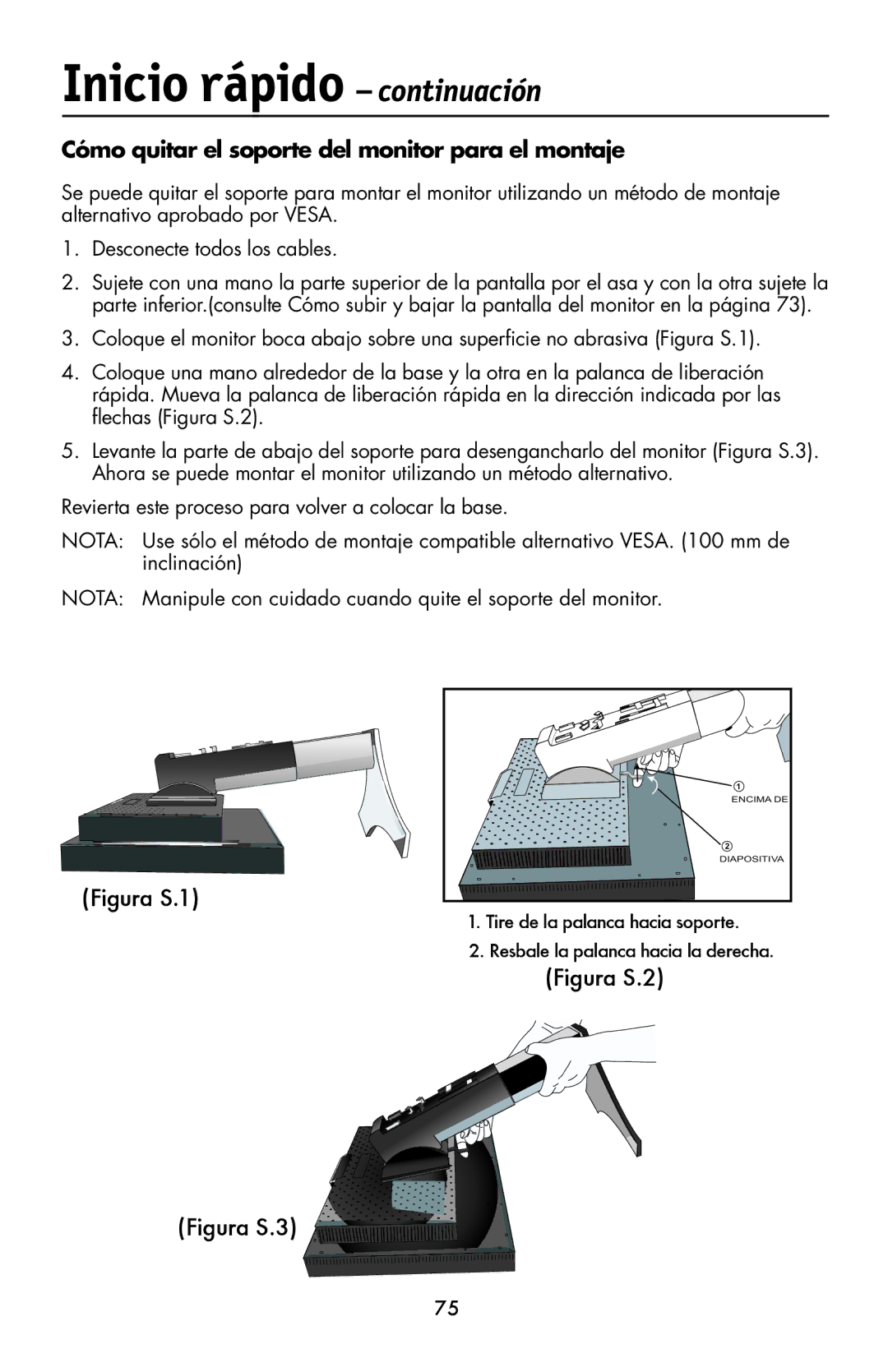 NEC LCD1990FXp user manual Cómo quitar el soporte del monitor para el montaje, Figura S.1 