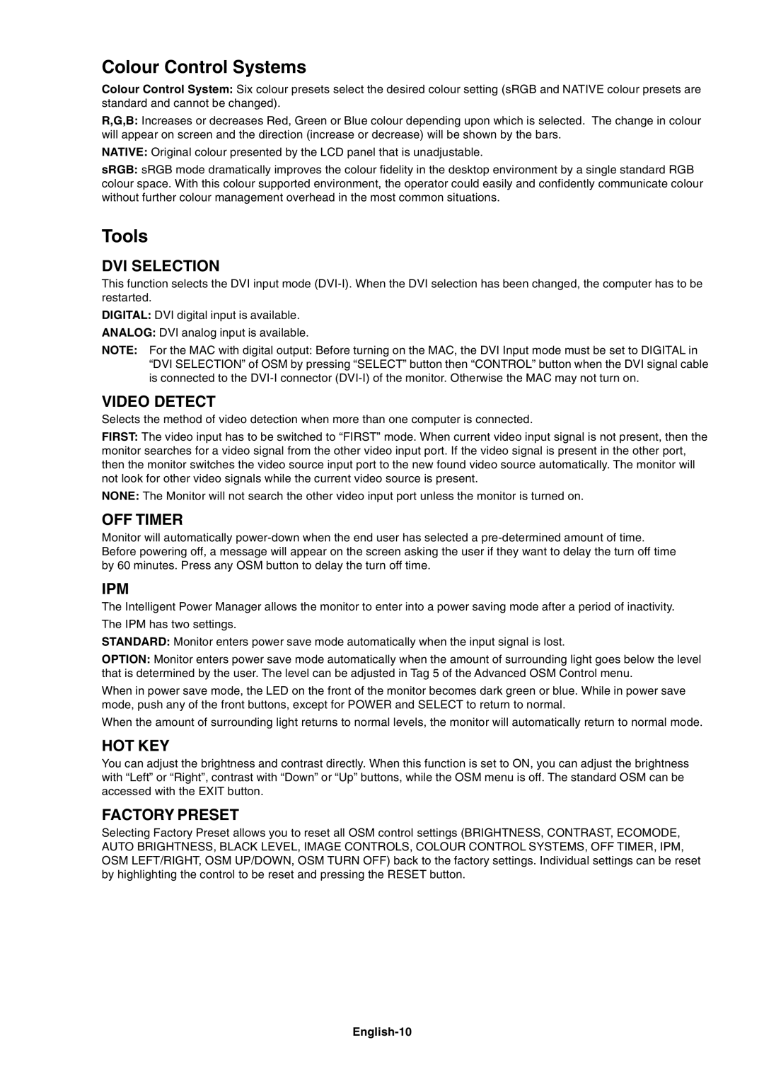 NEC LCD1990FXp user manual Colour Control Systems, Tools 