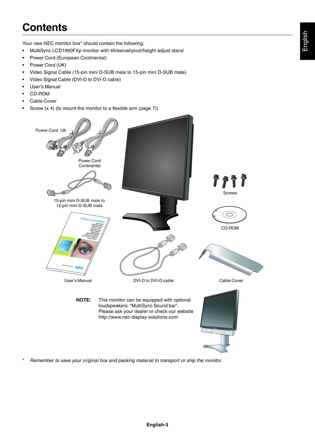 NEC LCD1990FXp user manual Contents 