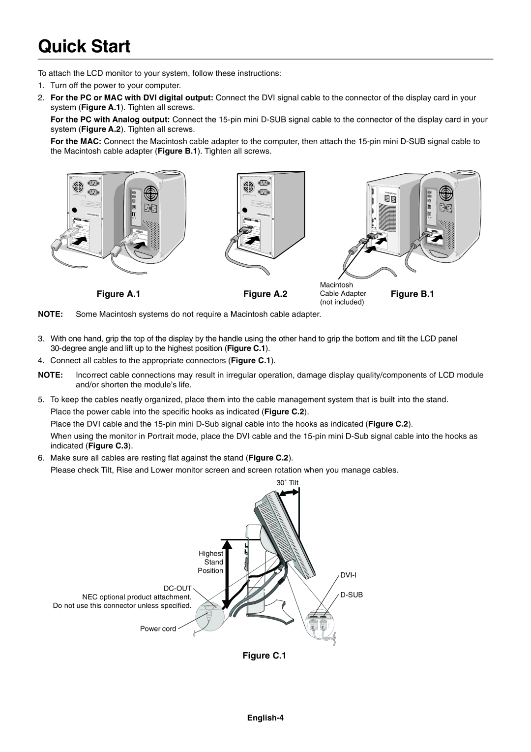 NEC LCD1990FXp user manual Quick Start, English-4 