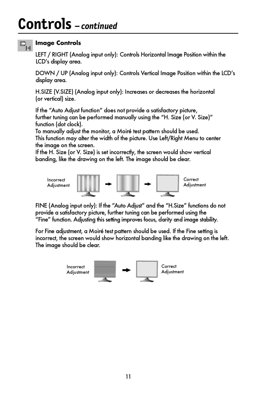 NEC LCD1990FXTM user manual Controls - continued, Image Controls 