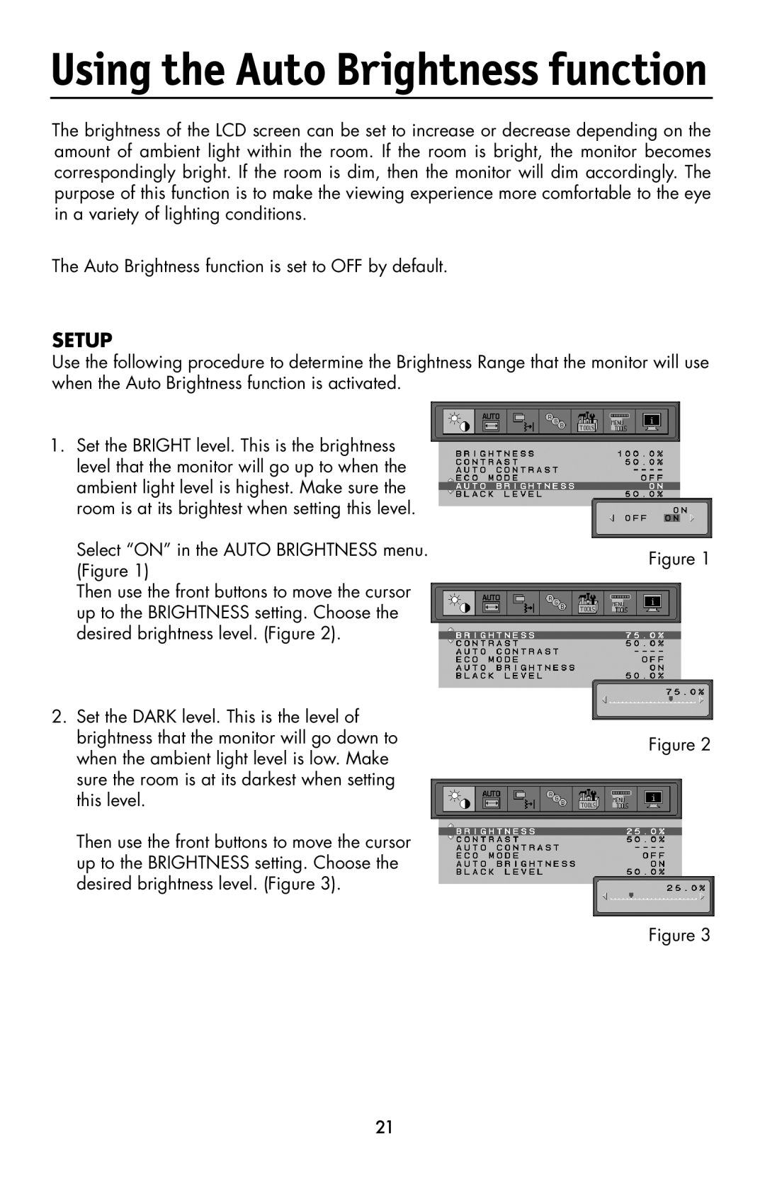 NEC LCD1990FXTM user manual Using the Auto Brightness function, Setup 