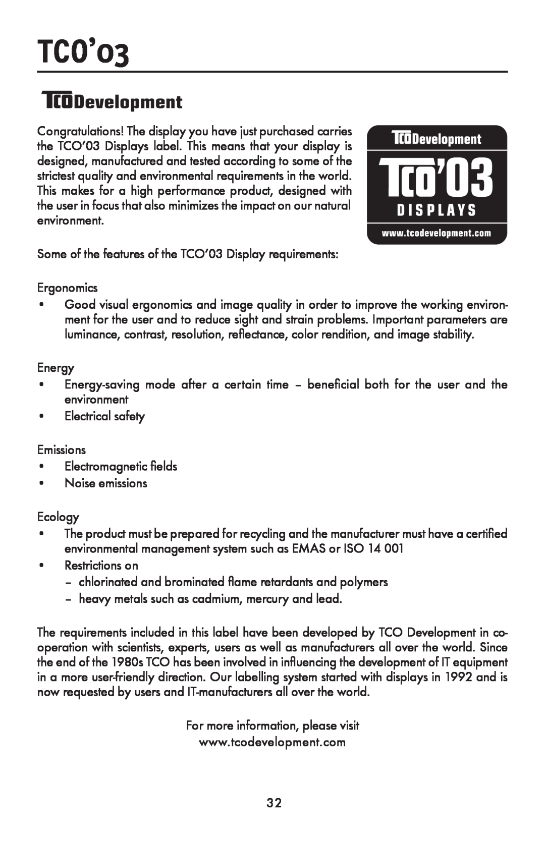 NEC LCD1990FXTM user manual TCO’03 