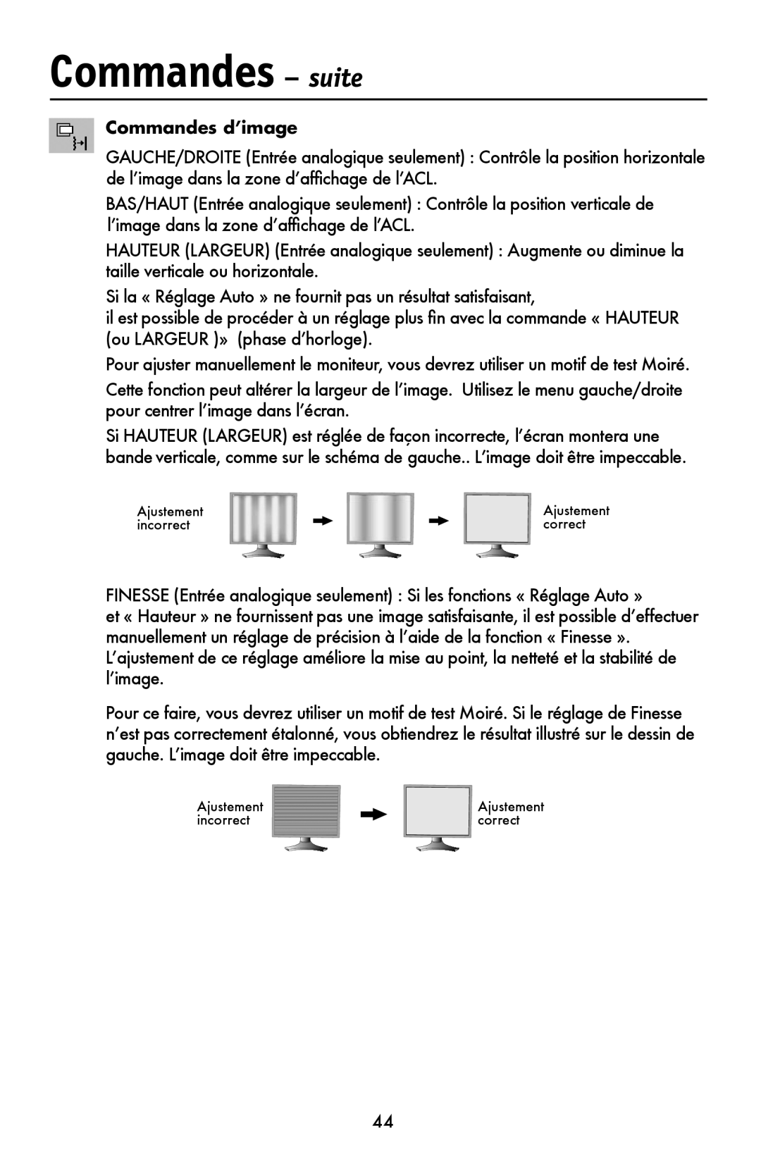 NEC LCD1990FXTM user manual Commandes - suite, Commandes d’image 