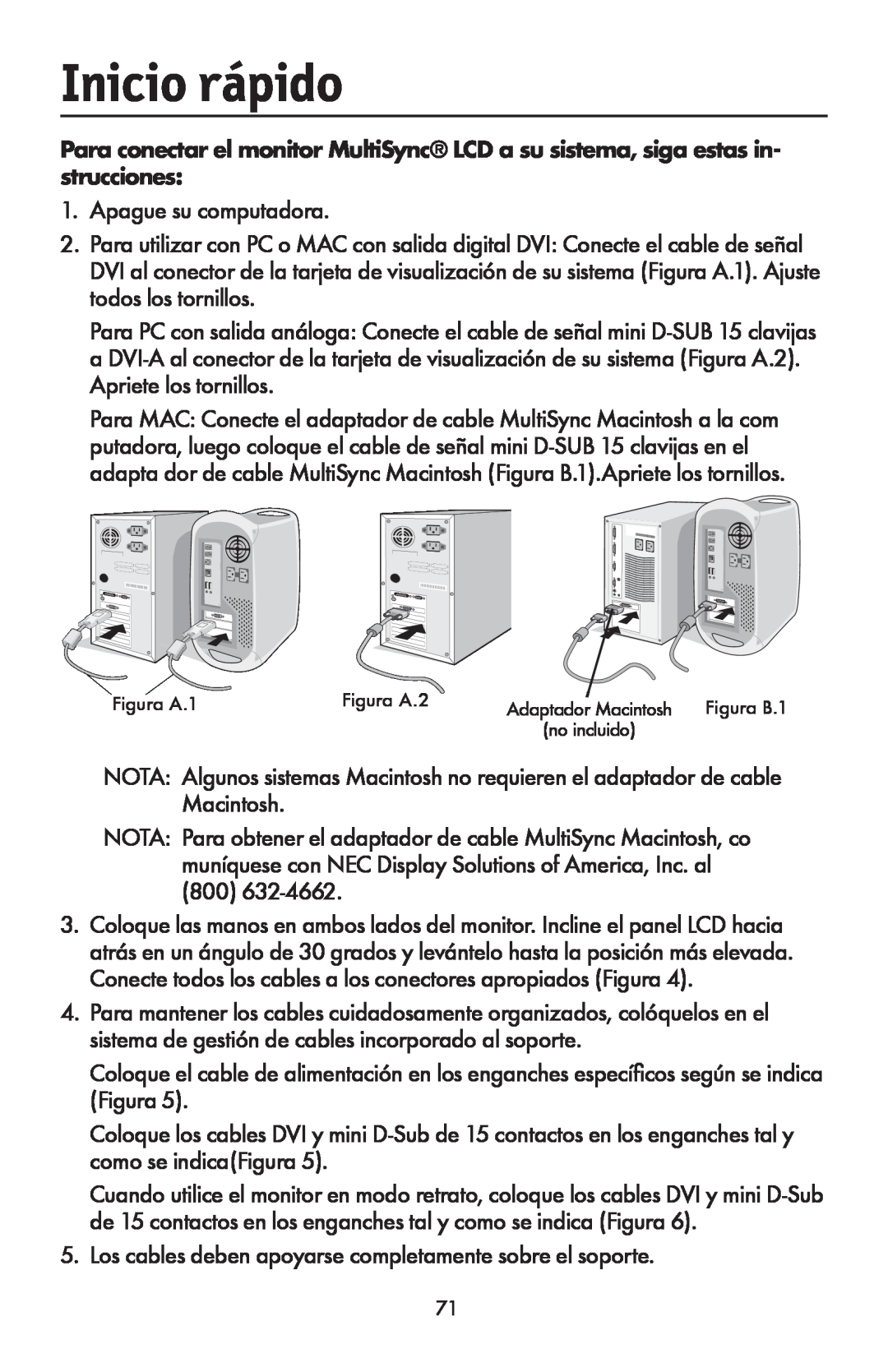NEC LCD1990FXTM user manual Inicio rápido, Figura A.1, Figura A.2, Figura B.1 