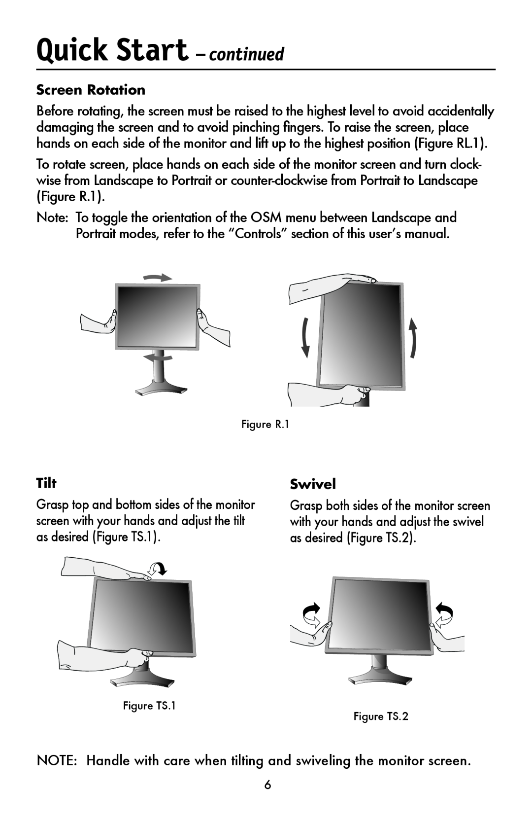 NEC LCD1990FXTM user manual Screen Rotation, Tilt, Swivel, Quick Start - continued 