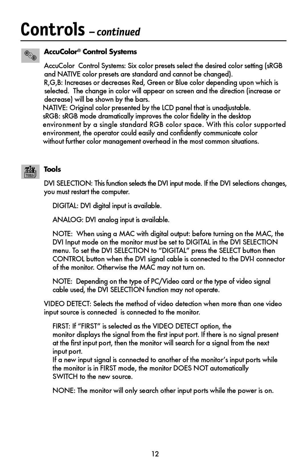 NEC LCD1990FXTM user manual AccuColor Control Systems, Tools 