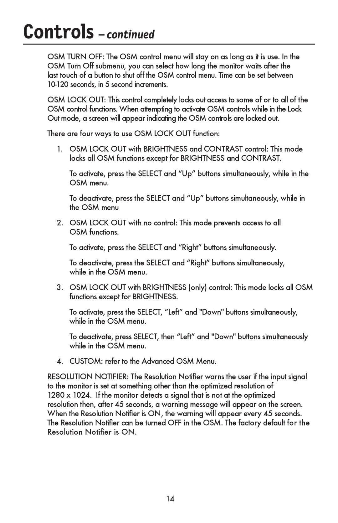 NEC LCD1990FXTM user manual There are four ways to use OSM Lock OUT function 