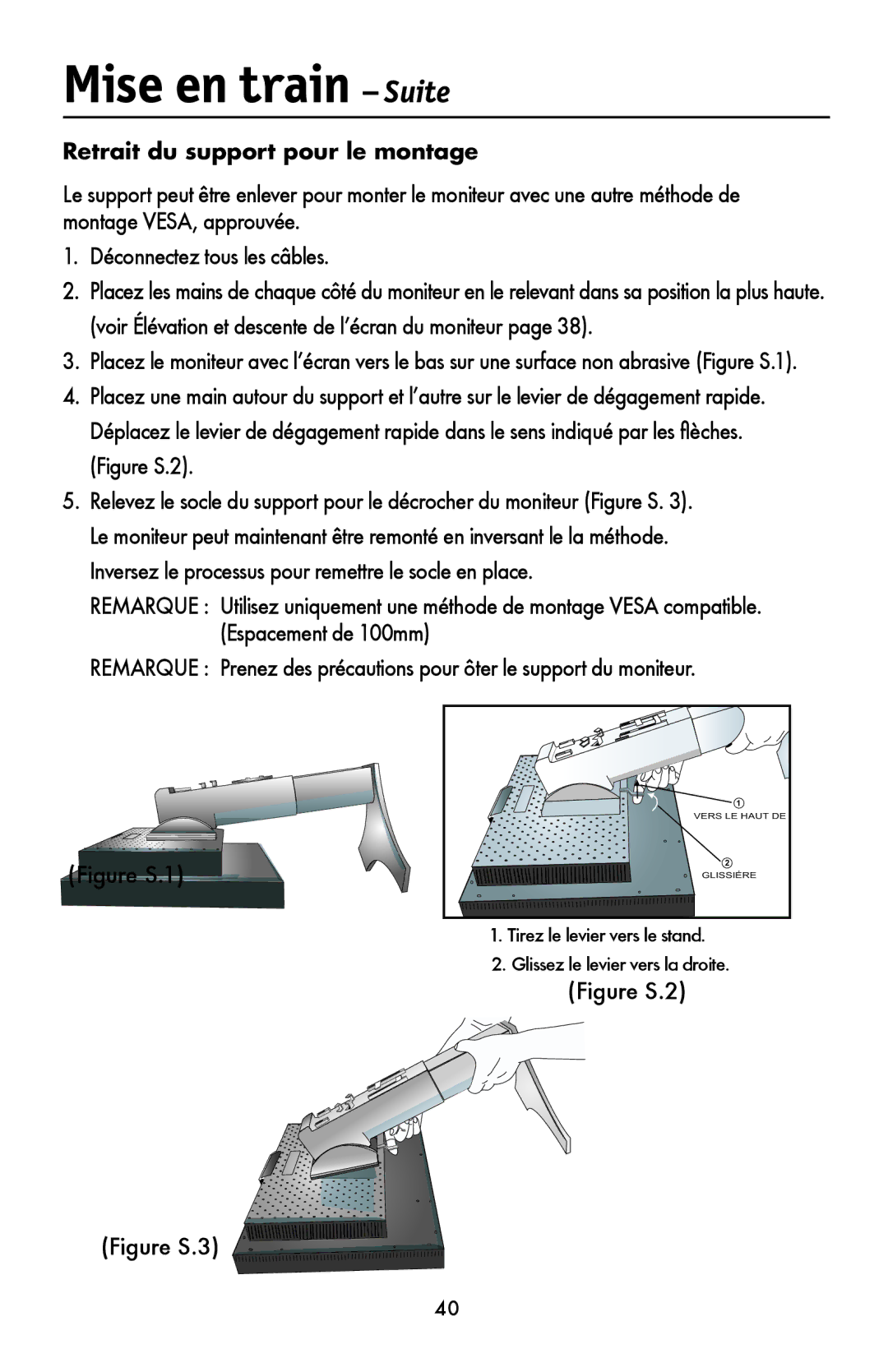 NEC LCD1990FXTM user manual Retrait du support pour le montage, Figure S.1 