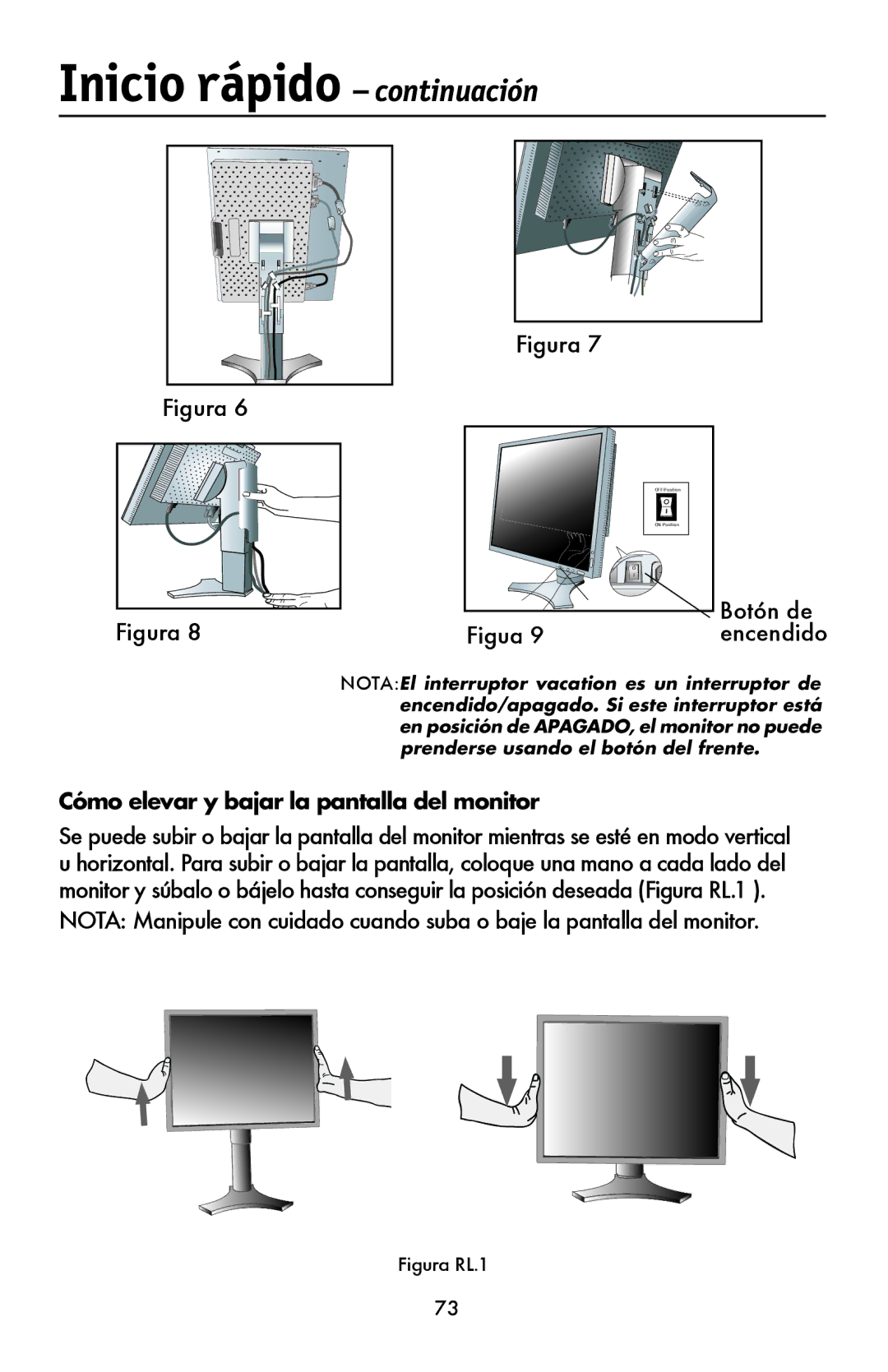 NEC LCD1990FXTM user manual Cómo elevar y bajar la pantalla del monitor, Figura RL.1 