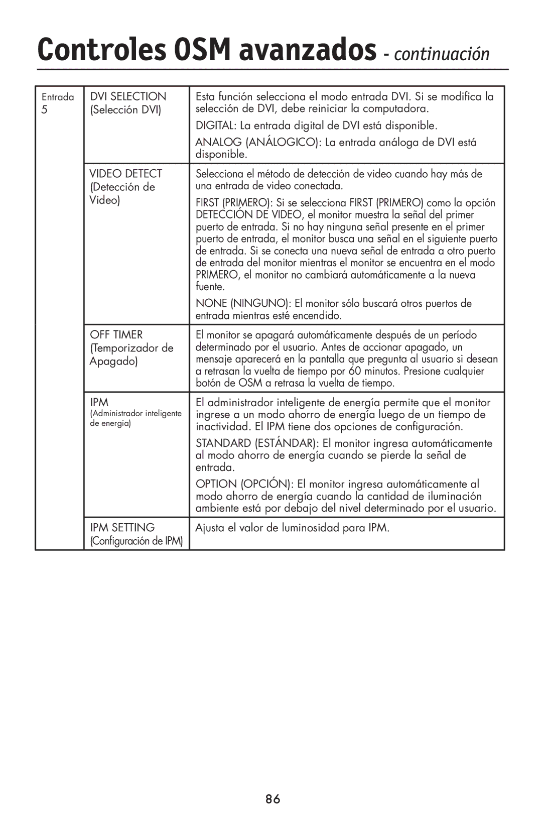 NEC LCD1990FXTM user manual Detección de Una entrada de video conectada Video, Fuente, Entrada mientras esté encendido 