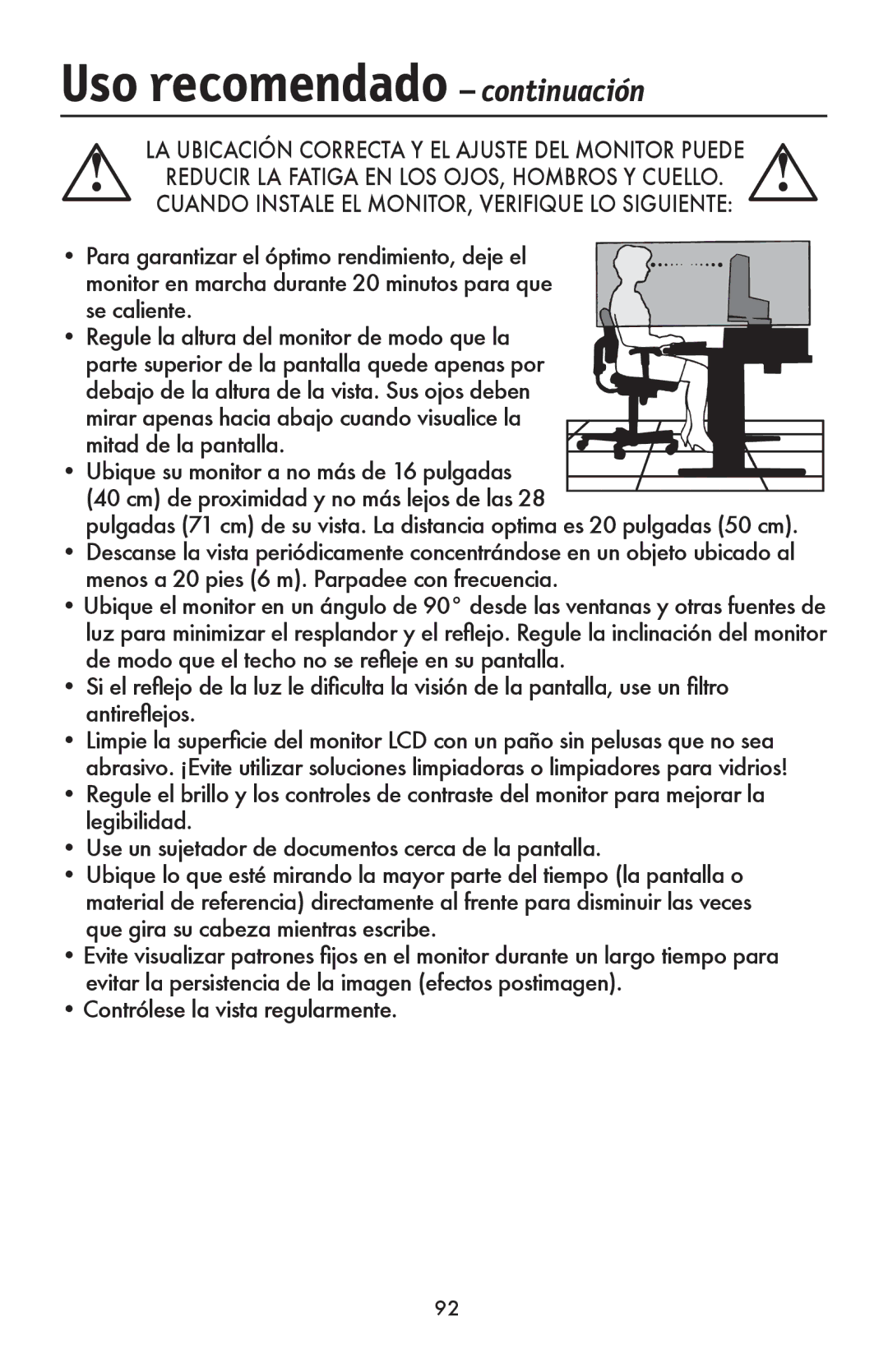 NEC LCD1990FXTM user manual Uso recomendado continuación 