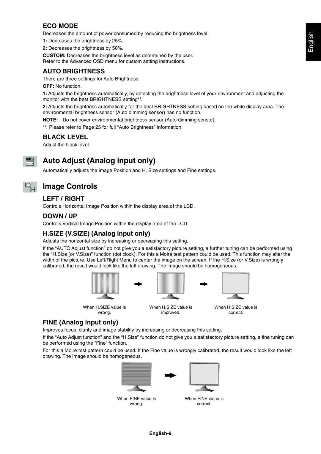 NEC LCD1990SX user manual Auto Adjust Analog input only, Image Controls 