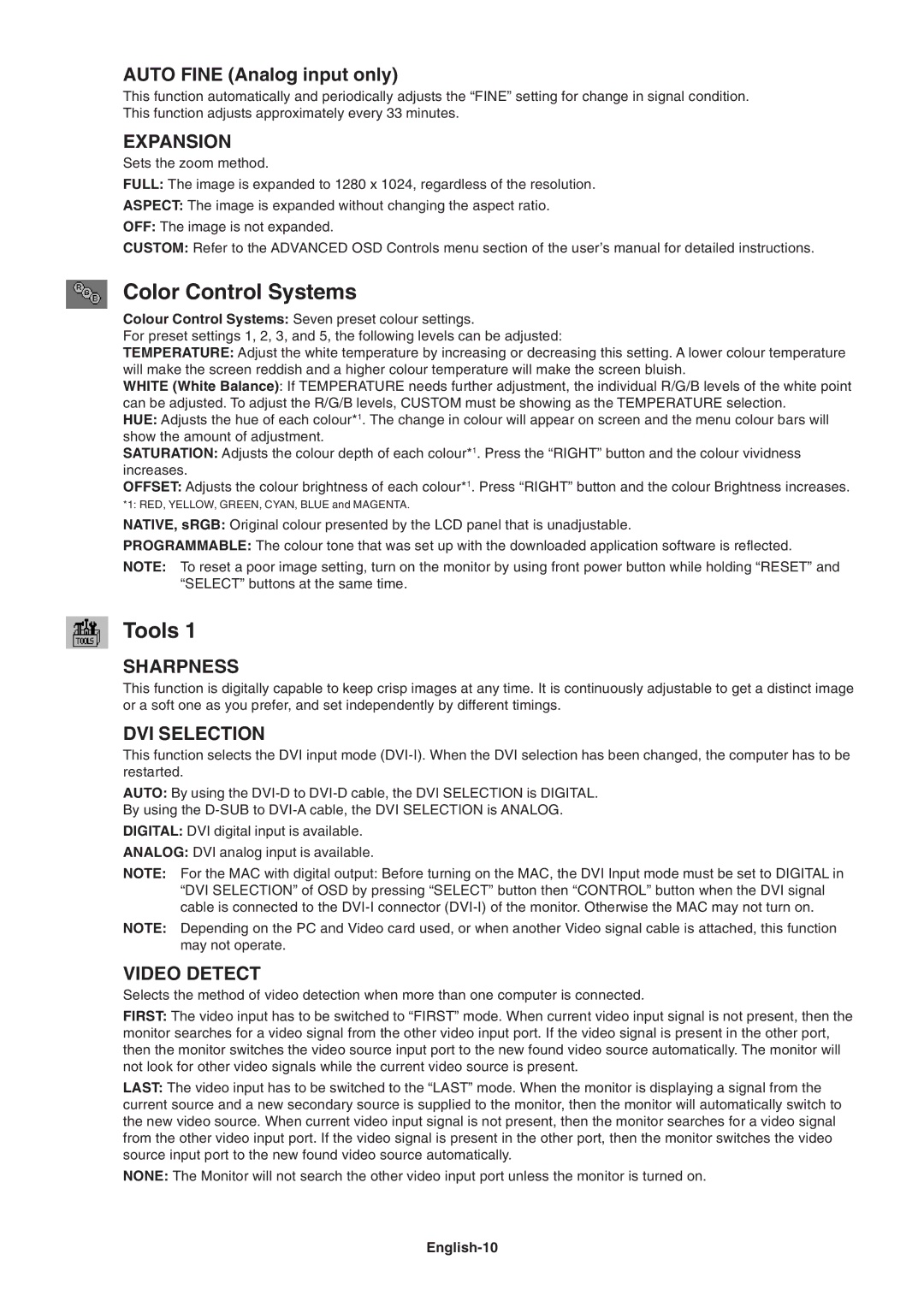 NEC LCD1990SX user manual Color Control Systems, Tools 