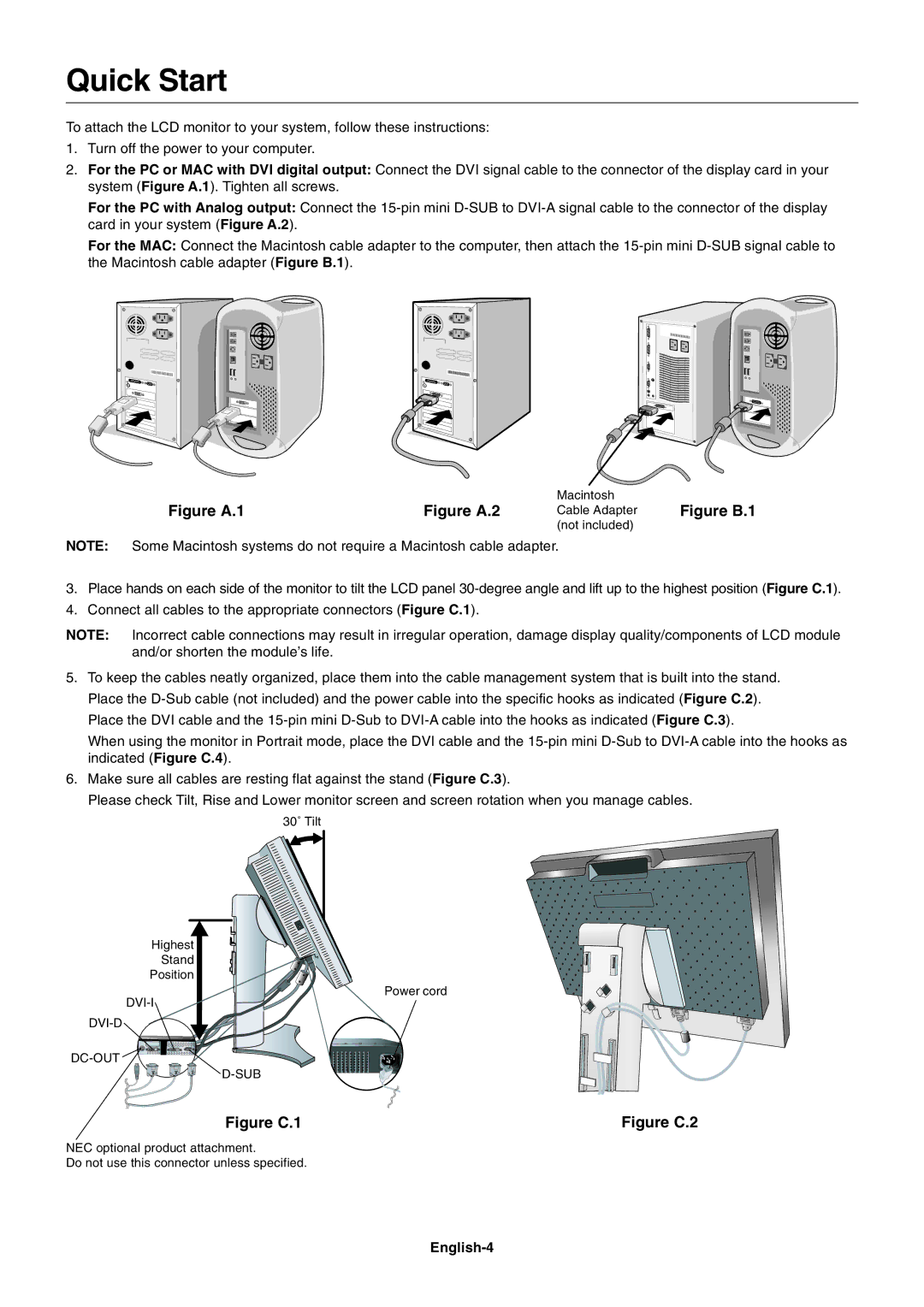 NEC LCD1990SX user manual Quick Start, English-4 