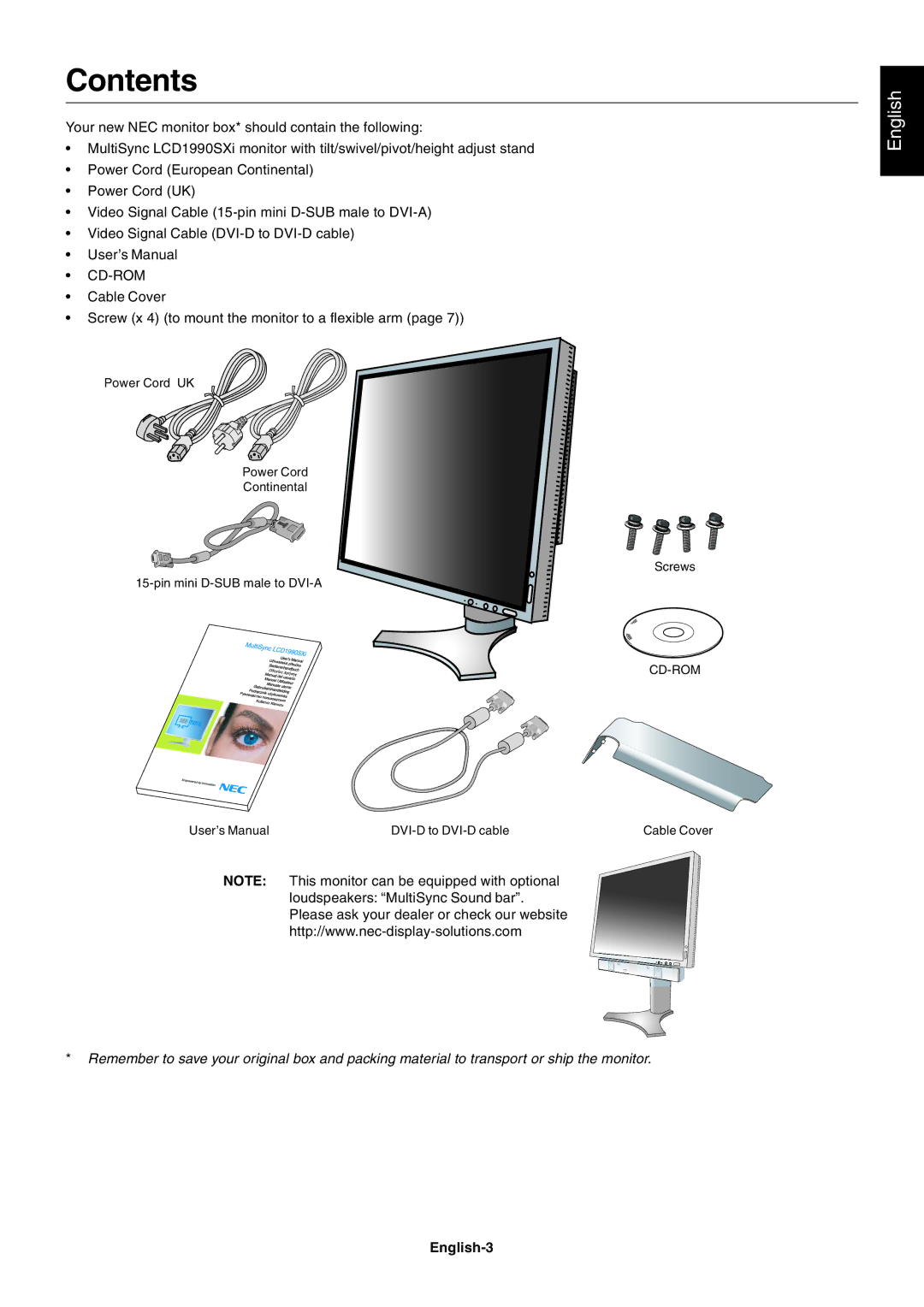 NEC LCD1990SXi user manual Contents 