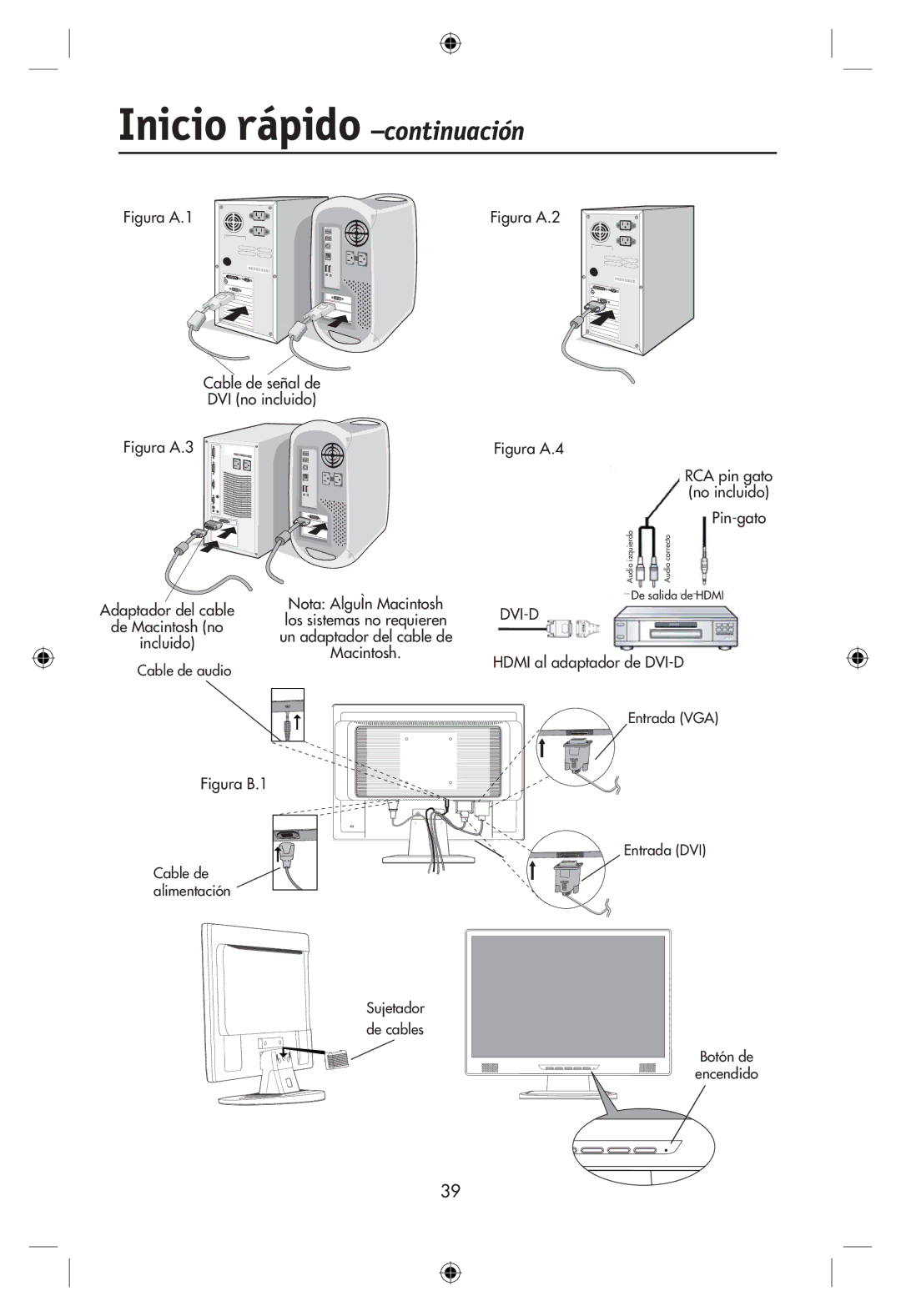 NEC LCD19WMGX user manual Inicio rápido -continuación, Nota AlguÌn Macintosh 