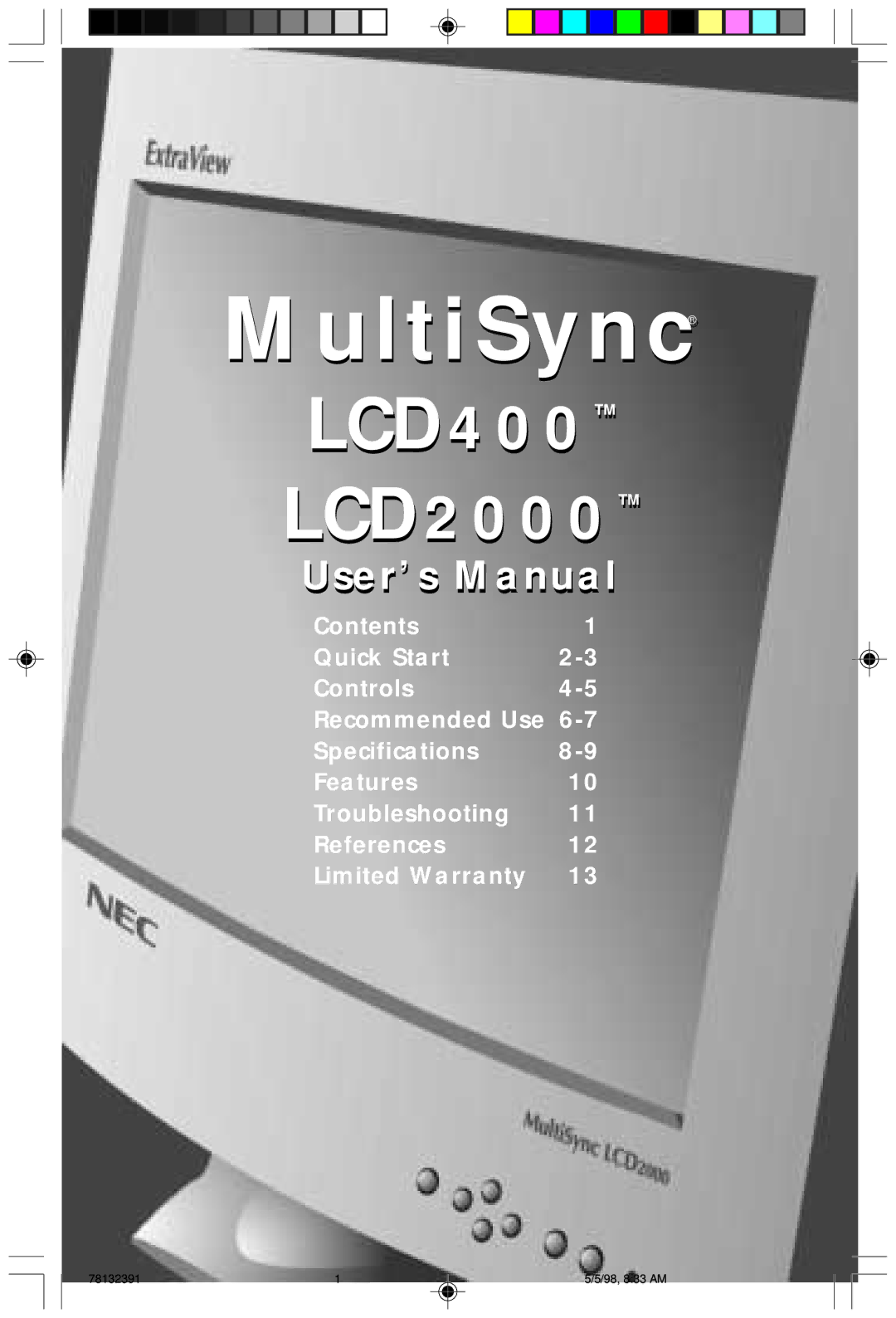 NEC LCD2000 user manual MultiSync 