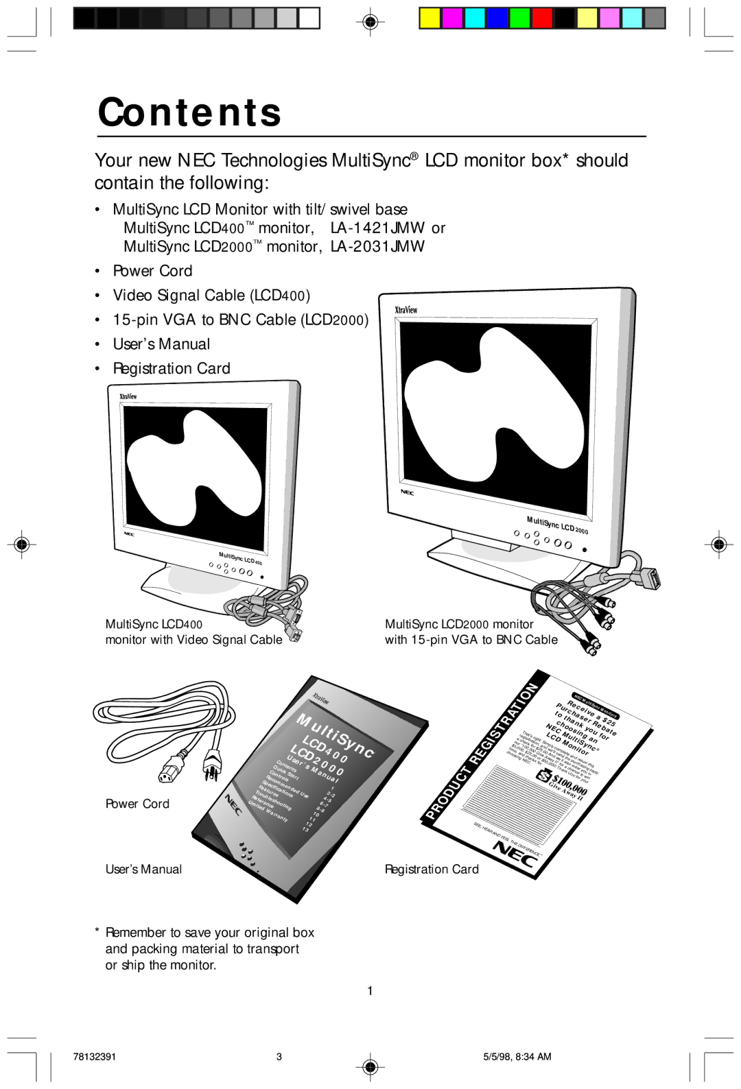 NEC LCD2000 user manual Contents 