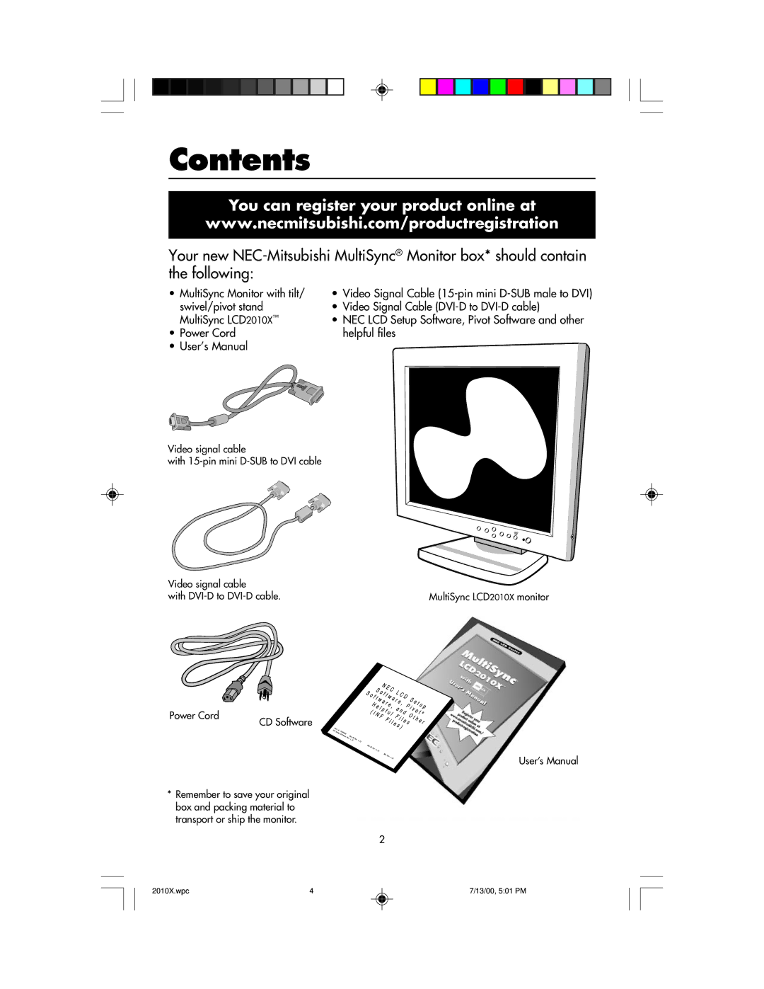 NEC LCD2010X manual Contents 