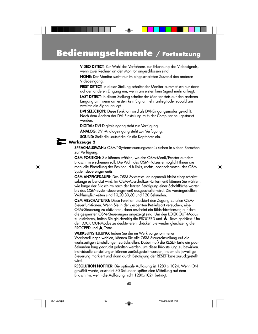 NEC LCD2010X manual Bedienungselemente / Fortsetzung 